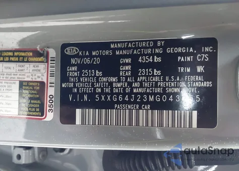 2021 Kia K5 Gt-Line z USA, uszkodzony, nr VIN 5XXG64J23MG043255